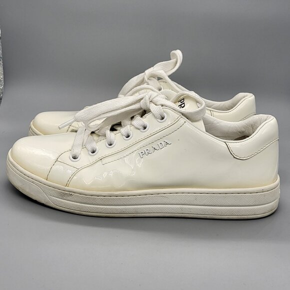 Prada White Patent Leather Sneakers - Picture 14 of 17